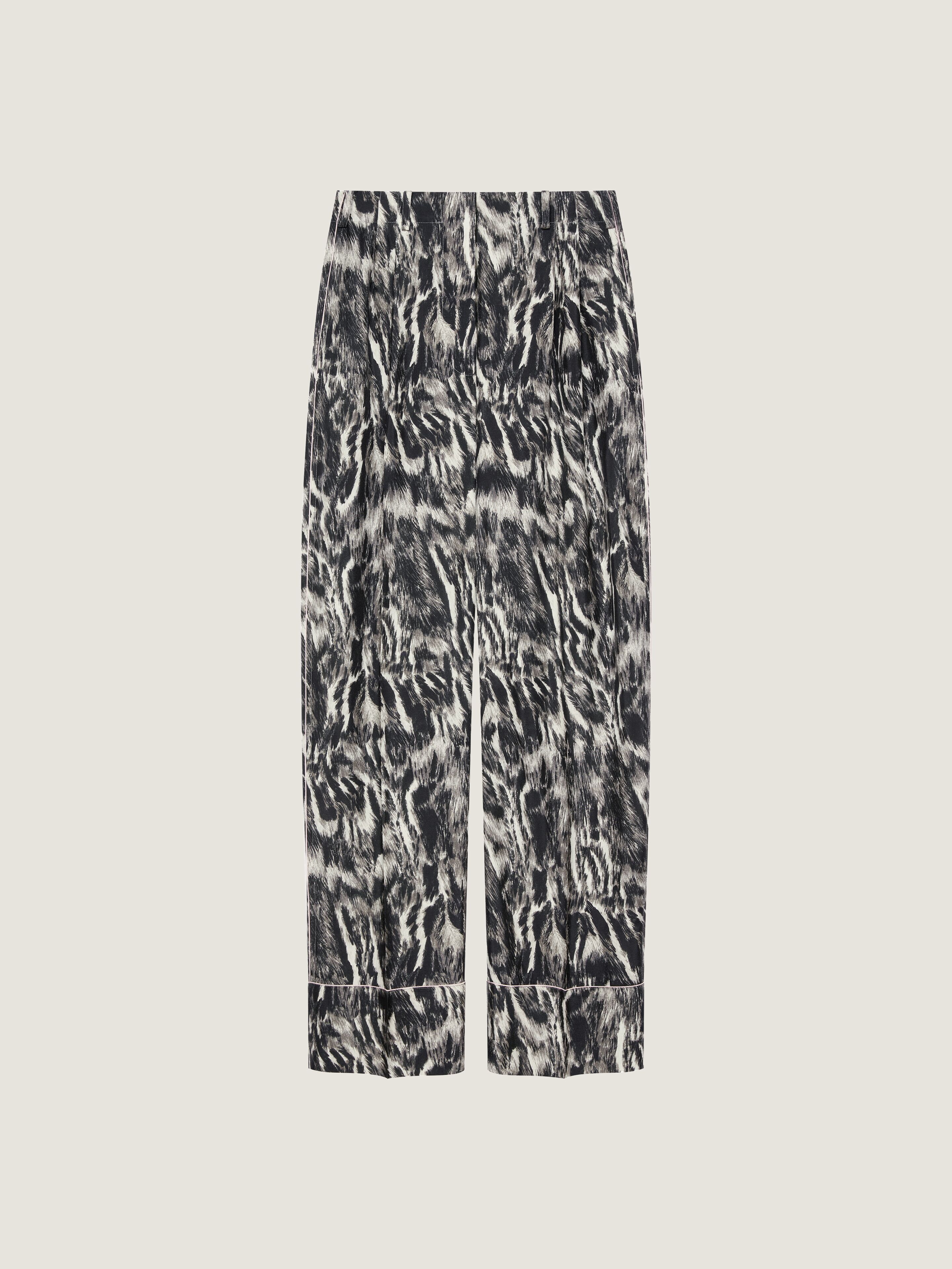 Pyjama pants in silk with animal print
